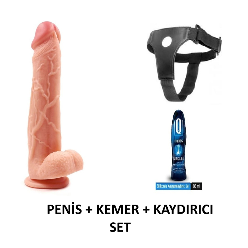 20 cm Realistik Vantuzlu Strapon Belden Bağlamalı Penis Seti | Ayarlanabilir Harness