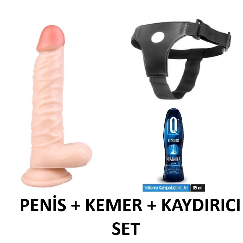 20 Cm Realistik Vantuzlu Strapon Belden Bağlamalı Penis Seti